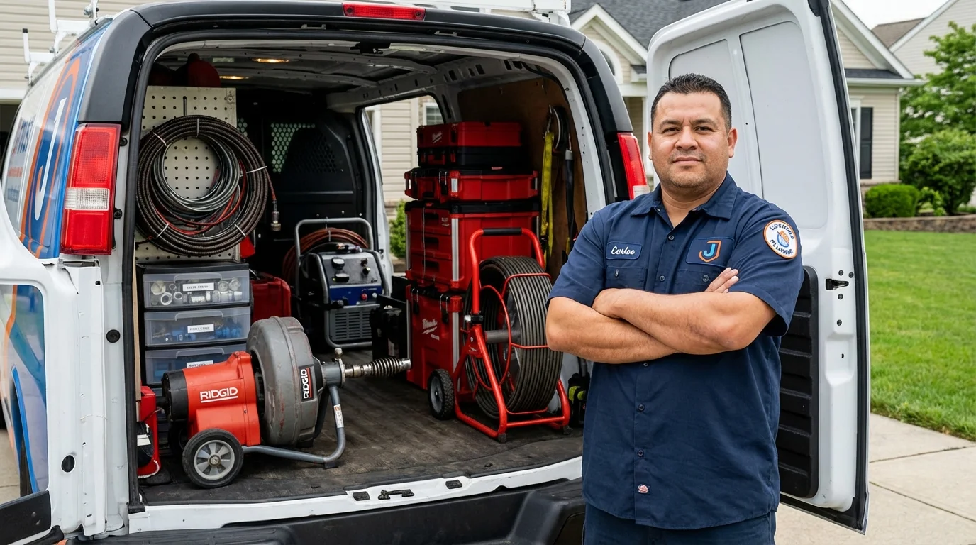 Professional drain cleaning equipment and Johns Plumbing LLC plumber in Contoocook