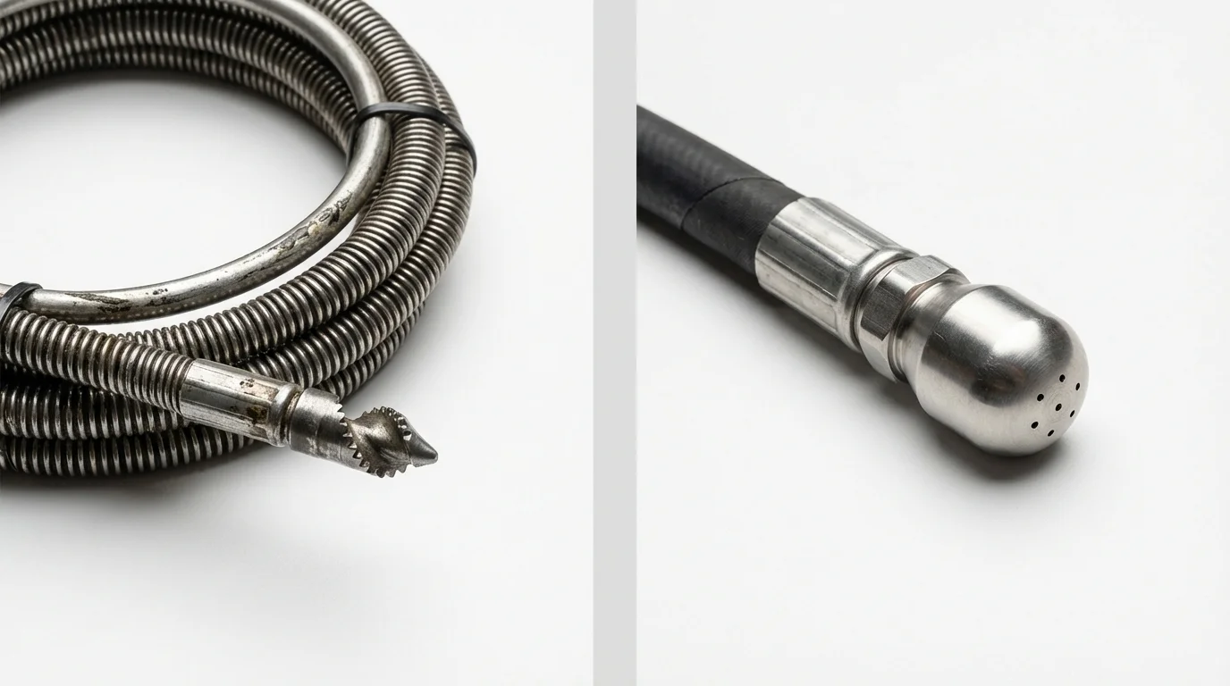 Drain snake cable and hydro jetting nozzle used for drain cleaning in Contoocook, NH