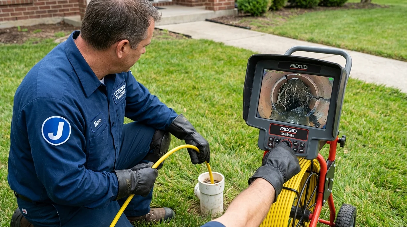 Sewer camera inspection being performed by Johns Plumbing LLC in Contoocook