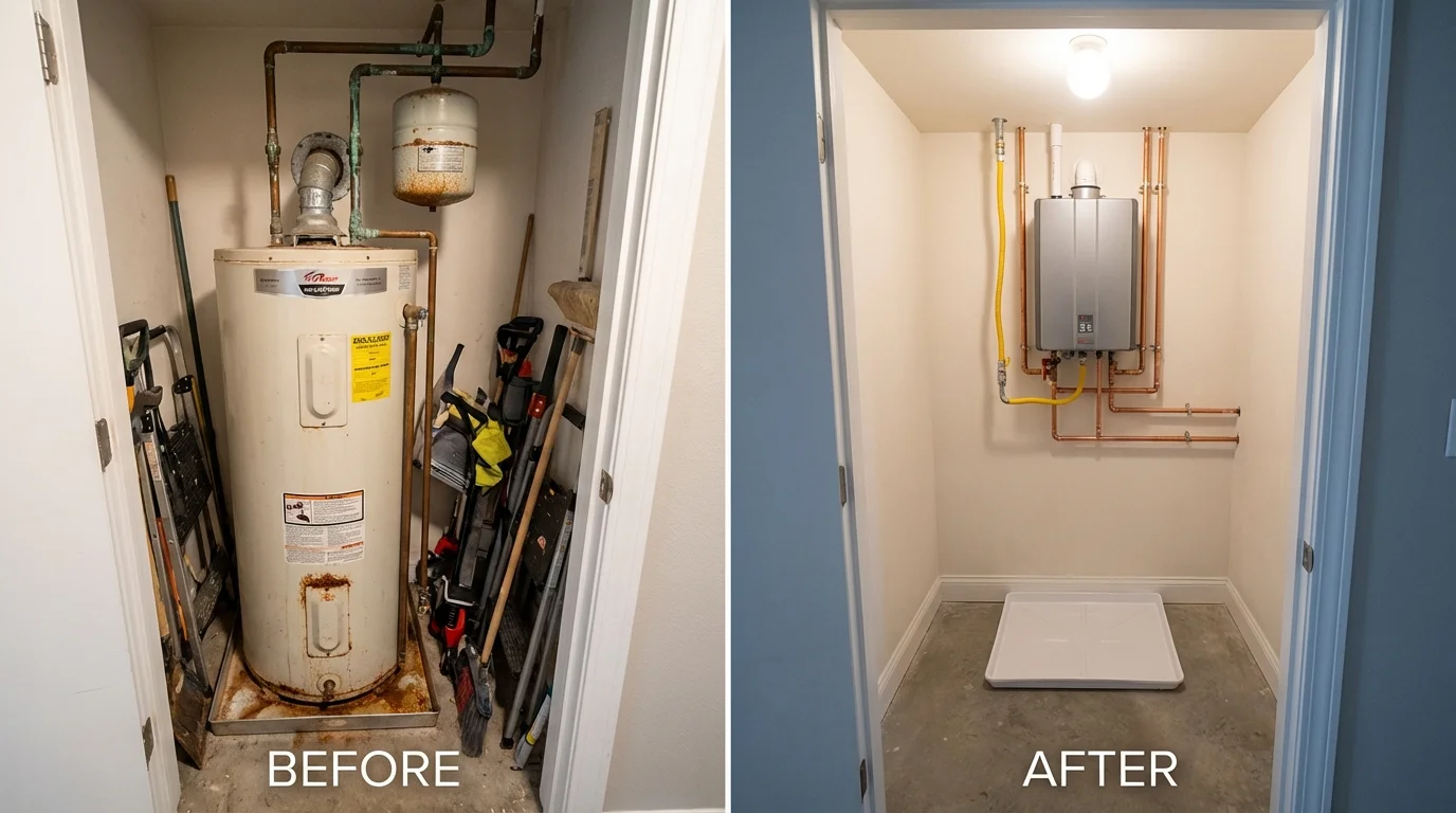 Tank water heater versus wall-mounted tankless unit comparison for Contoocook, NH homeowners