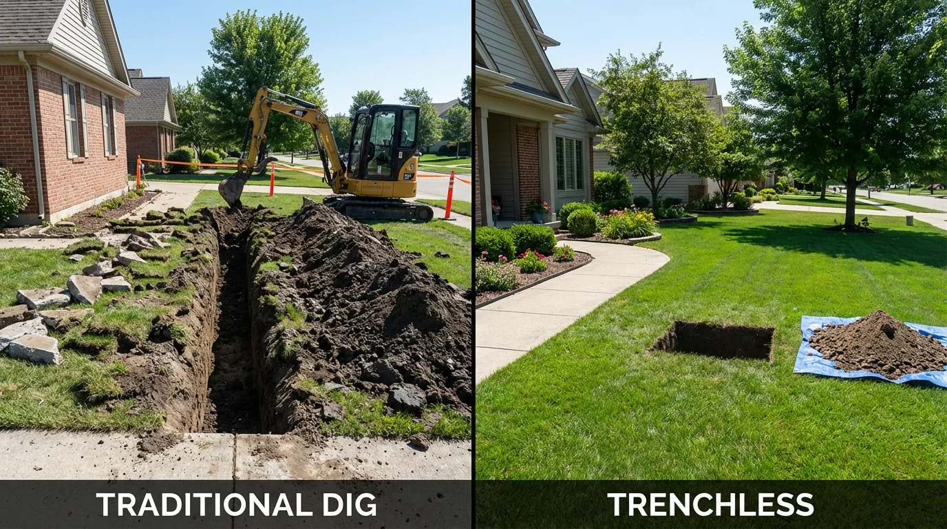 Trenchless sewer repair with minimal yard damage versus traditional excavation in Contoocook, NH